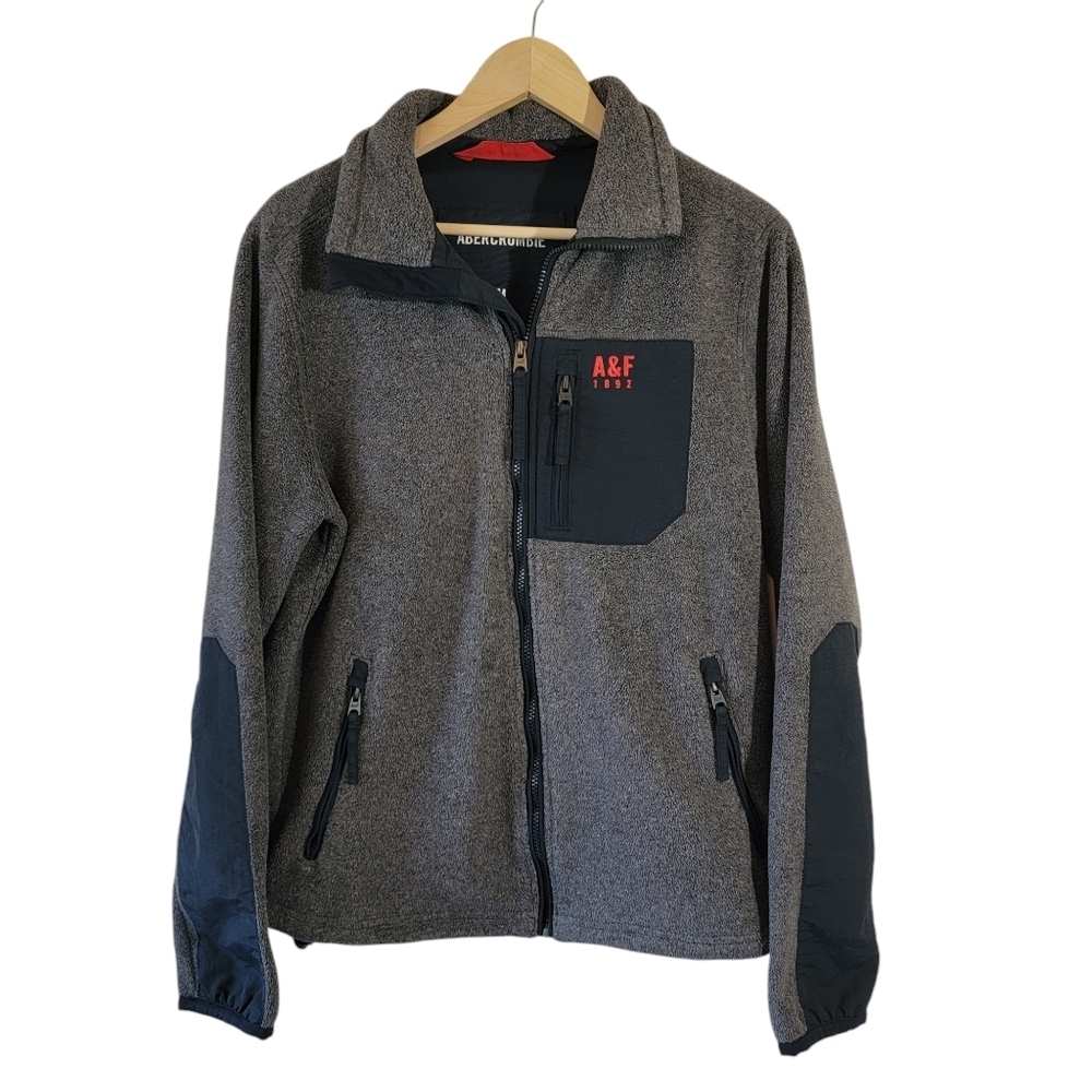 ABERCROMBIE & FITCH Men's Y2K Gray Fleece Zip-Fly Jacket Sz M Pocket Streetwear - Picture 12 of 12